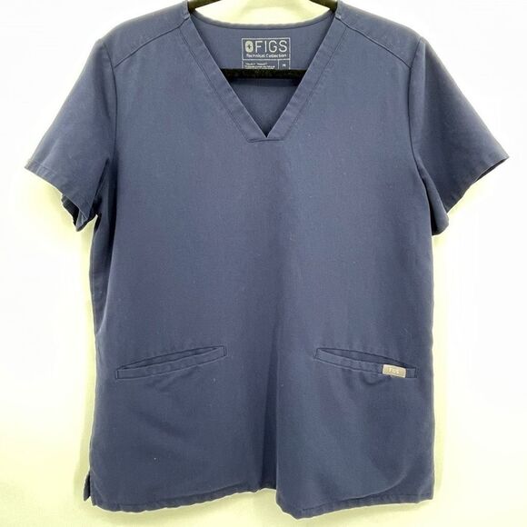 Figs Technical Collection Womens Blue V-Neck Short Sleeve Scrub Top Medium - Picture 1 of 4